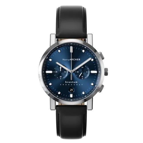Reloj Henryarcher Watches plata para hombre con correa de cuero Kvantum - Matriks Nero 41MM