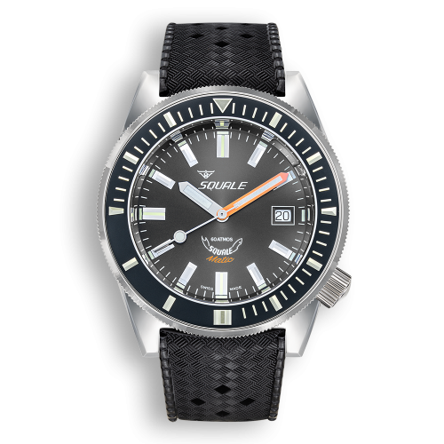 Relógio Squale prata para homens com pulseira de borracha Matic Grey Rubber - Silver 44MM Automatic