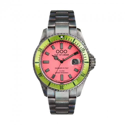 Męski srebrny zegarek Out Of Order Watches ze stalowym paskiem Casanova Anguria 44MM