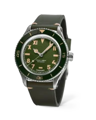 Men's silver Undone Watch with leather strap Basecamp Cali Green 40MM Automatic