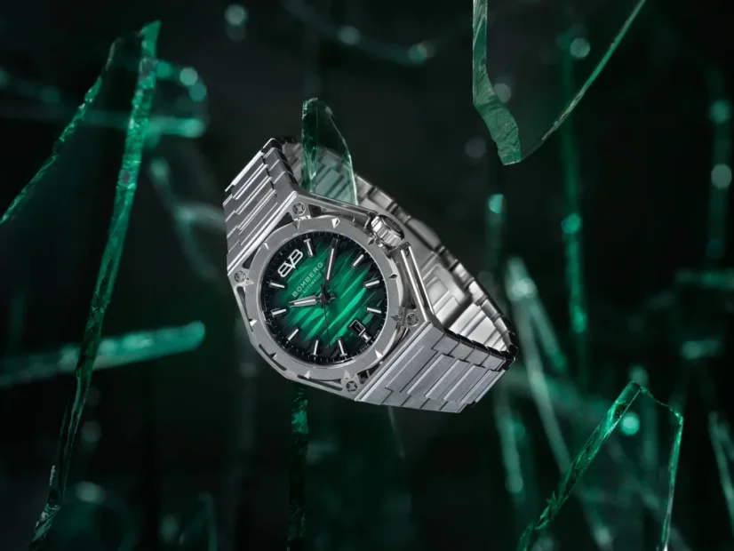 Men's silver Bomberg Watch with steel strap EDGE GREEN 43MM Automatic