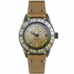 Stříbrné pánské hodinky Out Of Order s koženým páskem Margarita GMT 40MM Automatic