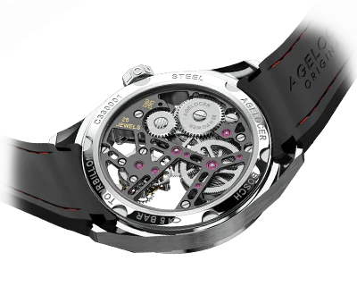Men's silver Agelocer Watch with rubber strap Tourbillon Rainbow Series Silver / Black 42MM