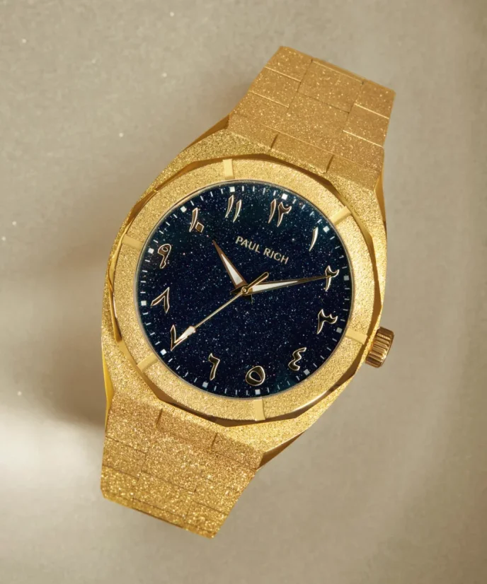 Men's gold Paul Rich watch with steel strap Frosted Star Dust Arabic Edition - Gold Desert 45MM