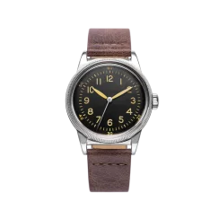 Montre Praesidus pour hommes de couleur argent avec un bracelet en cuir A-11 Type 44 Patina 38MM