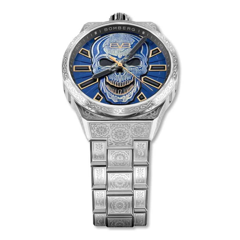 Silberne Herrenuhr Bomberg Watches mit Stahlband ICONIC BLUE 43MM Automatic