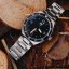 Męski srebrny zegarek Phoibos Watches ze stalowym paskiem Reef Master 200M - Pitch Black Automatic 42MM