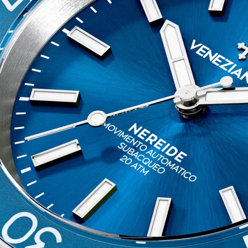 Zilver herenhorloge van Venezianico met stalen band Nereide 3121502C Blue 39MM Automatic
