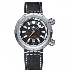 Silberne Herrenuhr Phoibos Watches mit Ledergürtel Vortex Anti-Magnetic PY042C - Black Automatic 43.5MM