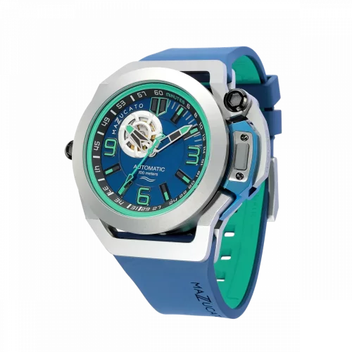 Čierne pánske hodinky Mazzucato s gumovým pásikom RIM Scuba Black / Blue - 48MM Automatic