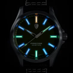 Schwarze Herrenuhr ProTek Watches mit Lederband Field Series 3002 40MM