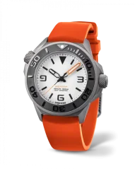 Zilverkleurig herenhorloge van Undone Watches met een rubberen band AquaLume Orange 43MM Automatic
