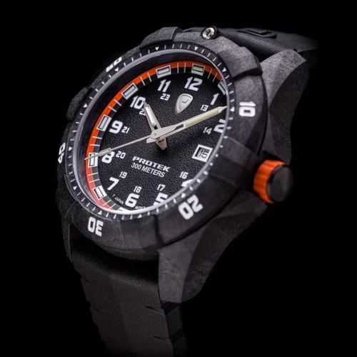 Schwarze Herrenuhr ProTek Watches mit Gummiband Dive Series 1004 42MM