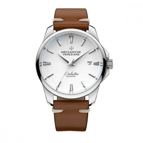 Men's silver watch Meccaniche Veneziane with genuine leather strap Redentore 1301001
