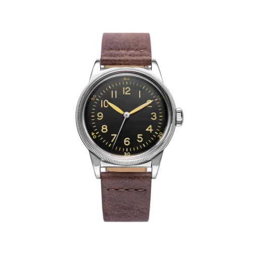 Relógio Praesidus prata para homens com pulseira de couro A-11 Type 44 Patina 38MM