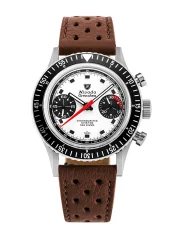 Men's silver Nivada Grenchen watch with leather strap Closed Caseback Chronomaster Paul Newman Inter.Bezel 86054M23LC 38MM
