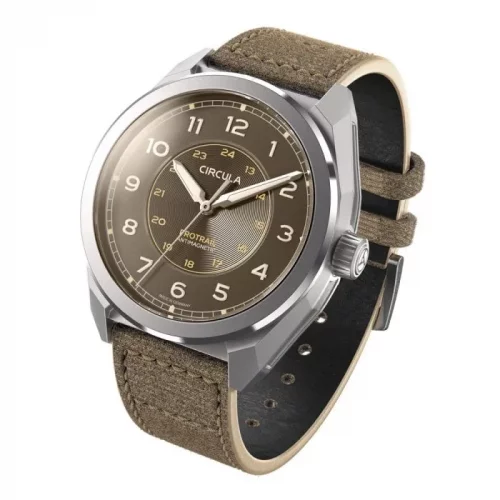 Męski srebrny zegarek Circula Watches ze skórzanym paskiem ProTrail - Umbra 40MM Automatic
