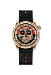 Zlaté pánske hodinky Bomberg Watches s gumovým pásikom DÍA DE LOS MUERTOS GOLDEN 43MM Automatic