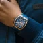 Zlaté pánské hodinky Ralph Christian s gumovým páskem The Polaris Chrono - Rose Gold / Royal Blue 42,5MM