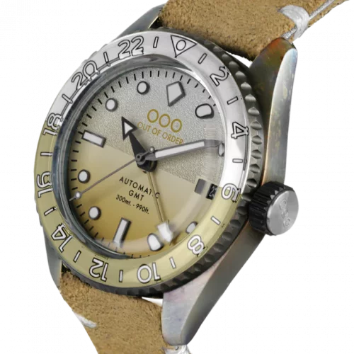 Montre Out Of Order Watches pour homme de couleur argent avec bracelet en cuir Margarita GMT 40MM