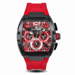 Černé pánské hodinky Ralph Christian s gumovým páskem The Intrepid Sport - Racing Red 42,5MM