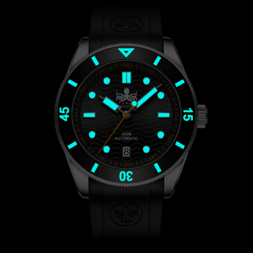 Čierne pánske hodinky Phoibos Watches s gumovým pásikom Wave Master PY010AR - Green Automatic 42MM
