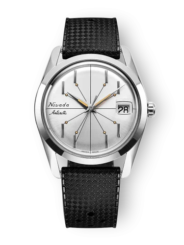 Męski srebrny zegarek Nivada Grenchen z gumowym paskiem Antarctic Spider 35012M01 35M