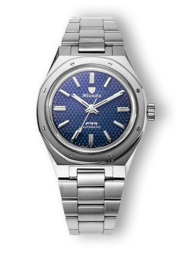 Muški srebrni sat Nivada Grenchen s čeličnim pojasom F77 Blue No Date 68001A77 37MM Automatic