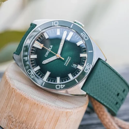 Montre Circula Watches pour homme de couleur argent avec bracelet en caoutchouc AquaSport II - Green 40MM Automatic