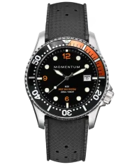 Strieborné pánske hodinky Momentum Watches s gumovým pásikom M20 DSS Diver Oceanflex Rubber - Black & Orange 42MM