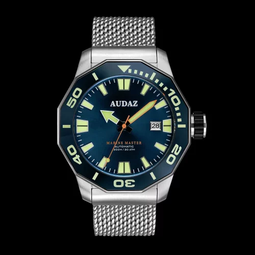 Stříbrné pánské hodinky Audaz Watches s ocelovým páskem Marine Master ADZ-3000-02 - Automatic 44MM