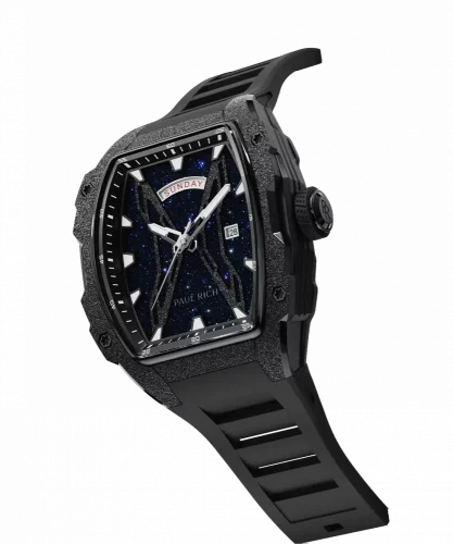 Czarny męski zegarek Paul Rich Watch z gumką Frosted Astro Day & Date Lunar - Black 42,5MM