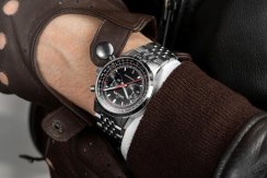 Męski srebrny zegarek Delma Watches ze stalowym paskiem Continental Pulsometer Silver / Black 42MM Automatic