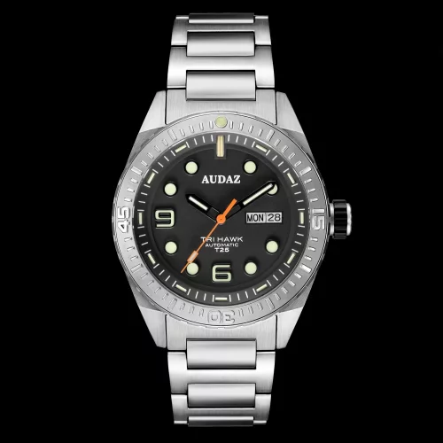 Strieborné pánske hodinky Audaz Watches s oceľovým pásikom Tri Hawk ADZ-4010-01 - Automatic 43MM