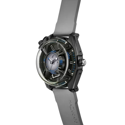 Zwart herenhorloge van Mazzucato met een rubberen band LAX Dual Time Black - 48MM Automatic