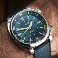 Męski srebrny zegarek Circula Watches z gumowym paskiem SuperSport - Petrol 40MM Automatic