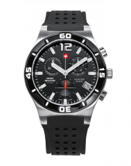 Men's silver Swiss Military Hanowa watch with rubber strap Chronograph SM34015.05 43MM