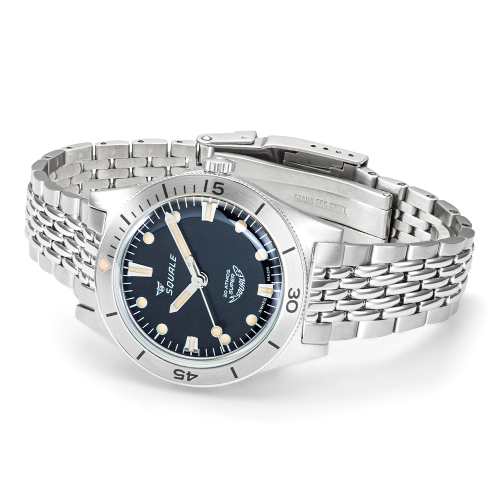 Męski srebrny zegarek Squale ze stalowym paskiem Super-Squale Sunray Black Bracelet - Silver 38MM Automatic