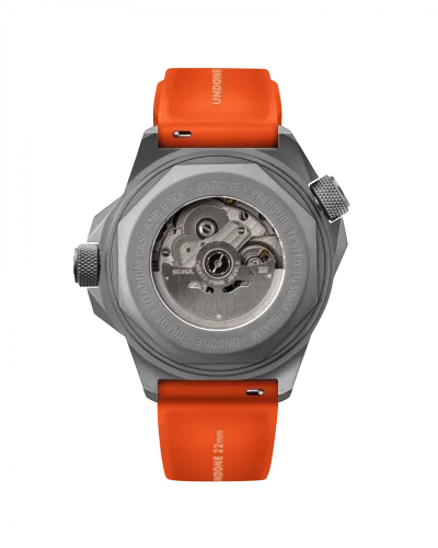 Relógio Undone Watches prata para homens com pulseira de borracha AquaLume Orange 43MM Automatic