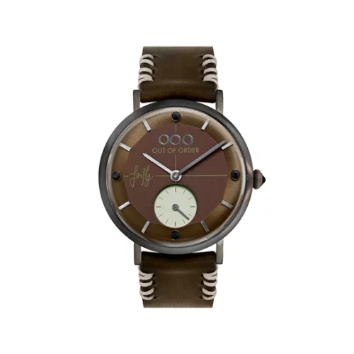 Męski srebrny zegarek Out Of Order Watches ze skórzanym paskiem Firefly 41 Marrone Scuro 41MM