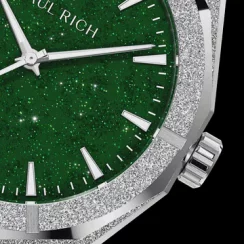 Montre Paul Rich pour homme en argent avec bracelet en acier Frosted Star Dust II - Silver / Green 43MM
