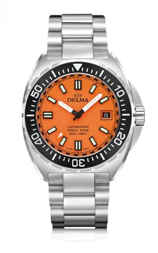 Stříbrné pánské hodinky Delma s ocelovým páskem Shell Star Titanium Silver / Orange 41MM Automatic