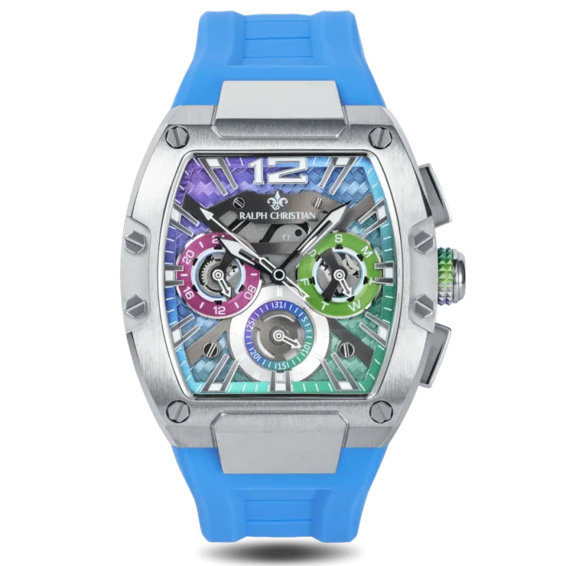 Stříbrné pánské hodinky Ralph Christian s gumovým páskem The Intrepid Sport - Northern Lights 42,5MM