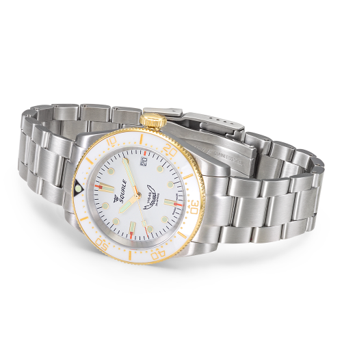 Męski srebrny zegarek Squale ze stalowym paskiem 1545 White Bracelet - Silver 40MM Automatic