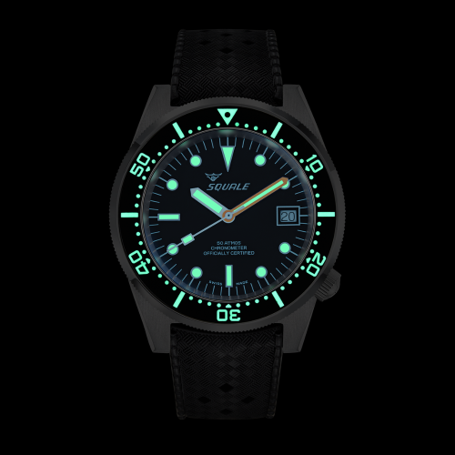 Stříbrné pánské hodinky Squale s koženým páskem 1521 Green Ray  - Silver 42MM Automatic