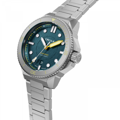 Muški srebrni sat Circula Watches s čeličnim pojasom DiveSport Titan - Petrol / Hardened Titanium 42MM Automatic