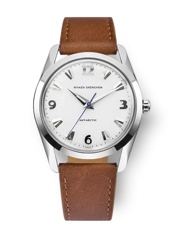 Men's silver Nivada Grenchen watch with leather strap Antarctic 35005M16 35MM