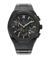 Men's black Paul Rich watch with steel strap Frosted Motorsport - Black / Yellow 45MM Limited edition
