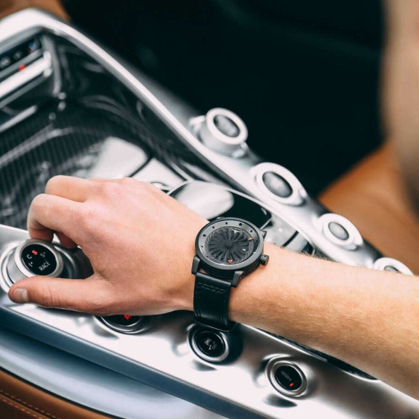 Men's black Zinvo Watches watch with genuine leather belt Blade Phantom - Black 44MM