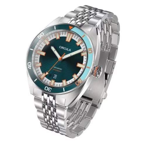 Muški srebrni sat Circula Watches s čeličnim remenom AquaSport II - Blue 40MM Automatic